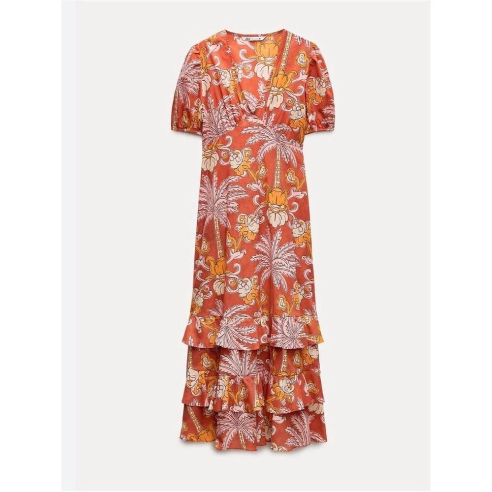 Zara Blogger Favorite Orange Ruffle Maxi Dress XXL NWOT Like New Zara
